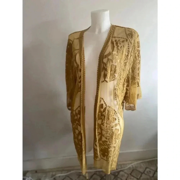 Women's Umgee Yellow Lace Kimono Oversized Medium EUC! - Picture 1 of 11
